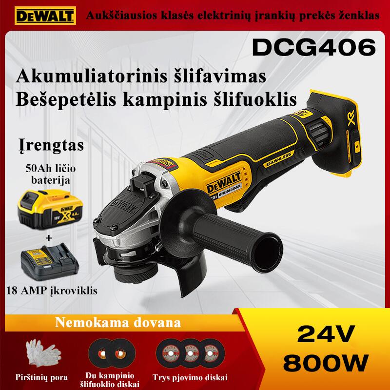 24V 800W DEWALT DCG406 + 50Ah ličio baterija + 18AMP įkroviklis