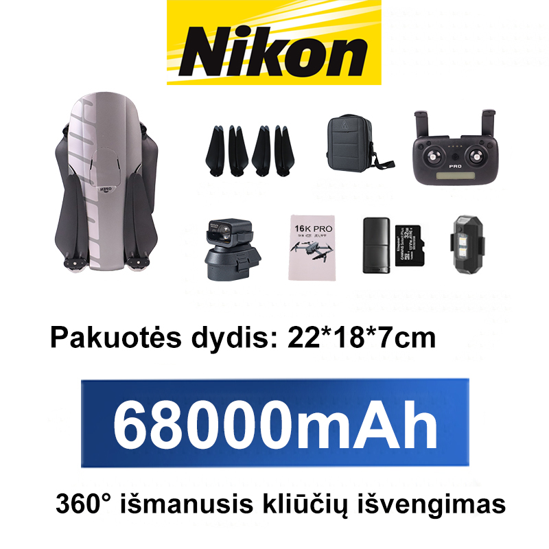 (Deluxe versija) 16K raiška, atstumas iki 30 kilometrų, baterijos veikimo laikas 16 valandų, maksimalus skrydžio aukštis 2000 metrų, automatinis kliūčių išvengimas, dienos ir nakties apšvietimas.