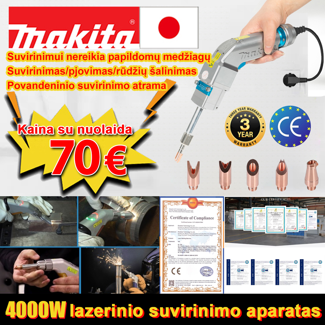 4000W daugiafunkcinis lazerinio suvirinimo aparatas (virinamas auksas/sidabras/varis/geležis/aliuminis/nerūdijantis plienas) suvirinimo storis 0-5mm (suvirinimas/pjovimas 2 in 1) - 70 €